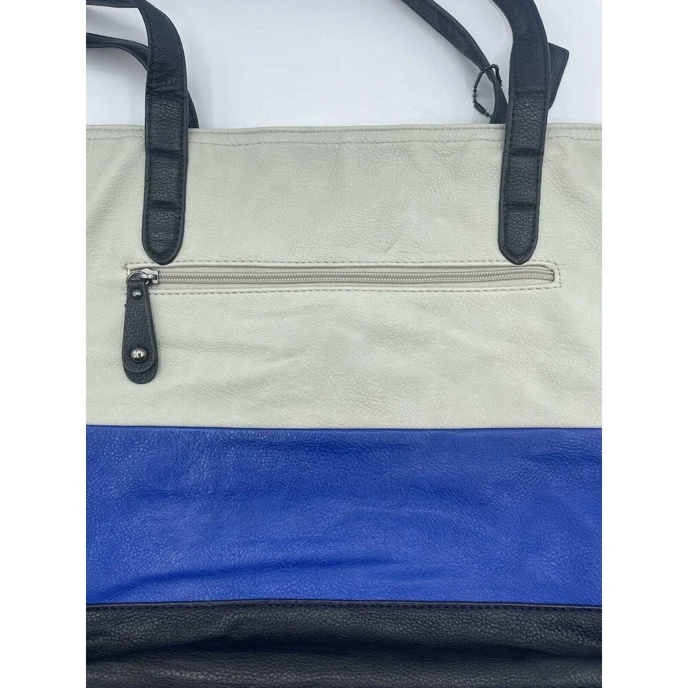 CLARKS Women's Over the Shoulder Tri-Color Laptop Tote - Cream, Blue, Black